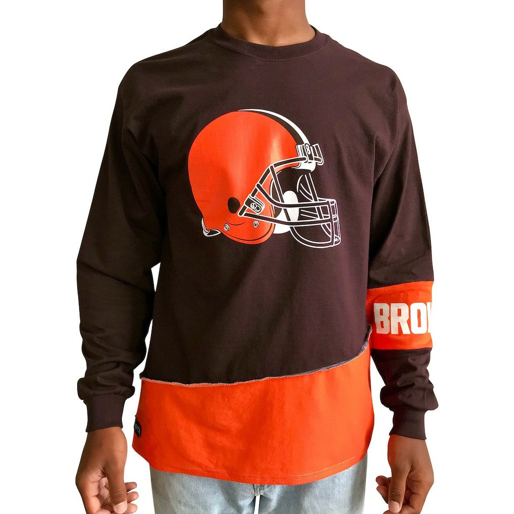 Cleveland Browns Refried Apparel Sustainable Upcycled Angle Long Sleeve T-Shirt - Brown/Orange online
