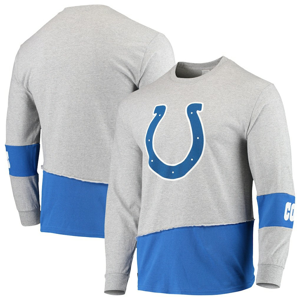 Indianapolis Colts Refried Apparel Sustainable Upcycled Angle Long Sleeve T-Shirt - Gray/Royal sale