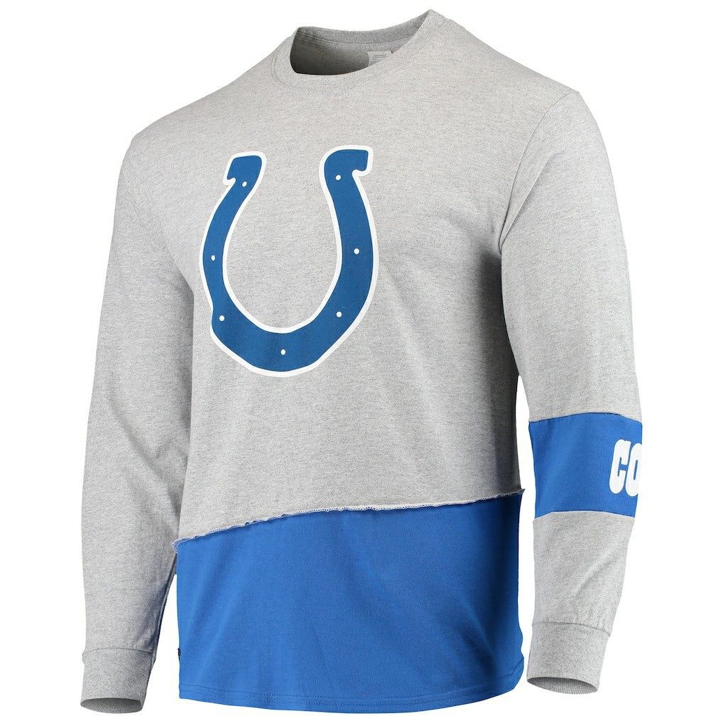 Indianapolis Colts Refried Apparel Sustainable Upcycled Angle Long Sleeve T-Shirt - Gray/Royal sale