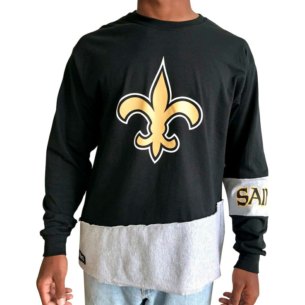 New Orleans Saints Refried Apparel Sustainable Upcycled Angle Long Sleeve T-Shirt - Black/Gray cheap