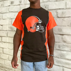 Cleveland Browns Refried Apparel Sustainable Upcycled Split T-Shirt - Brown/Orange online