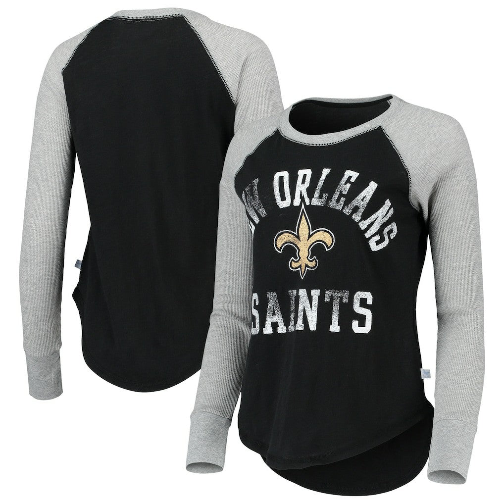 New Orleans Saints Touch Women's Waffle Raglan Lightweight Long Sleeve T-Shirt - Black outlet