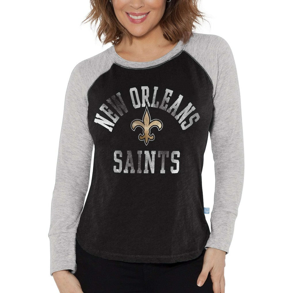 New Orleans Saints Touch Women's Waffle Raglan Lightweight Long Sleeve T-Shirt - Black outlet