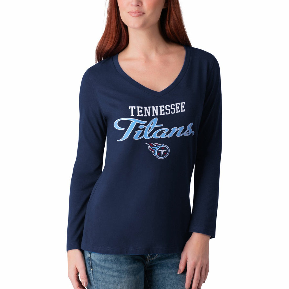 Tennessee Titans G-III 4Her by Carl Banks Women's Post Season Long Sleeve V-Neck T-Shirt - Navy outlet