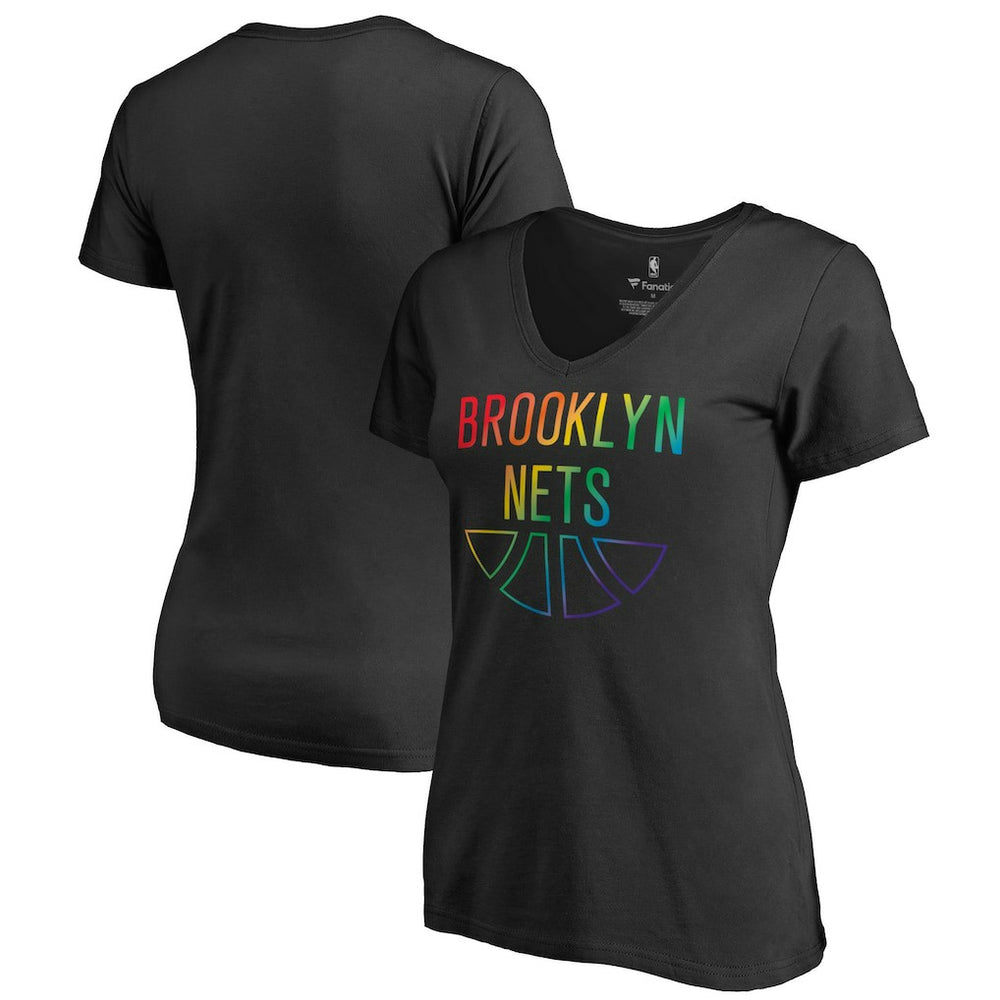 Brooklyn Nets Women's Team Pride Wordmark V-Neck T-Shirt - Black cheap
