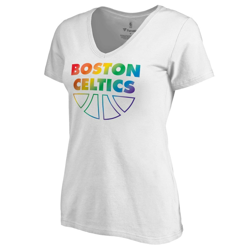 Boston Celtics Women's Team Pride Wordmark V-Neck T-Shirt - White shop