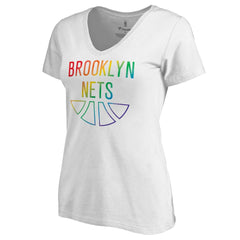 Brooklyn Nets Women's Team Pride Wordmark V-Neck T-Shirt - White on sale