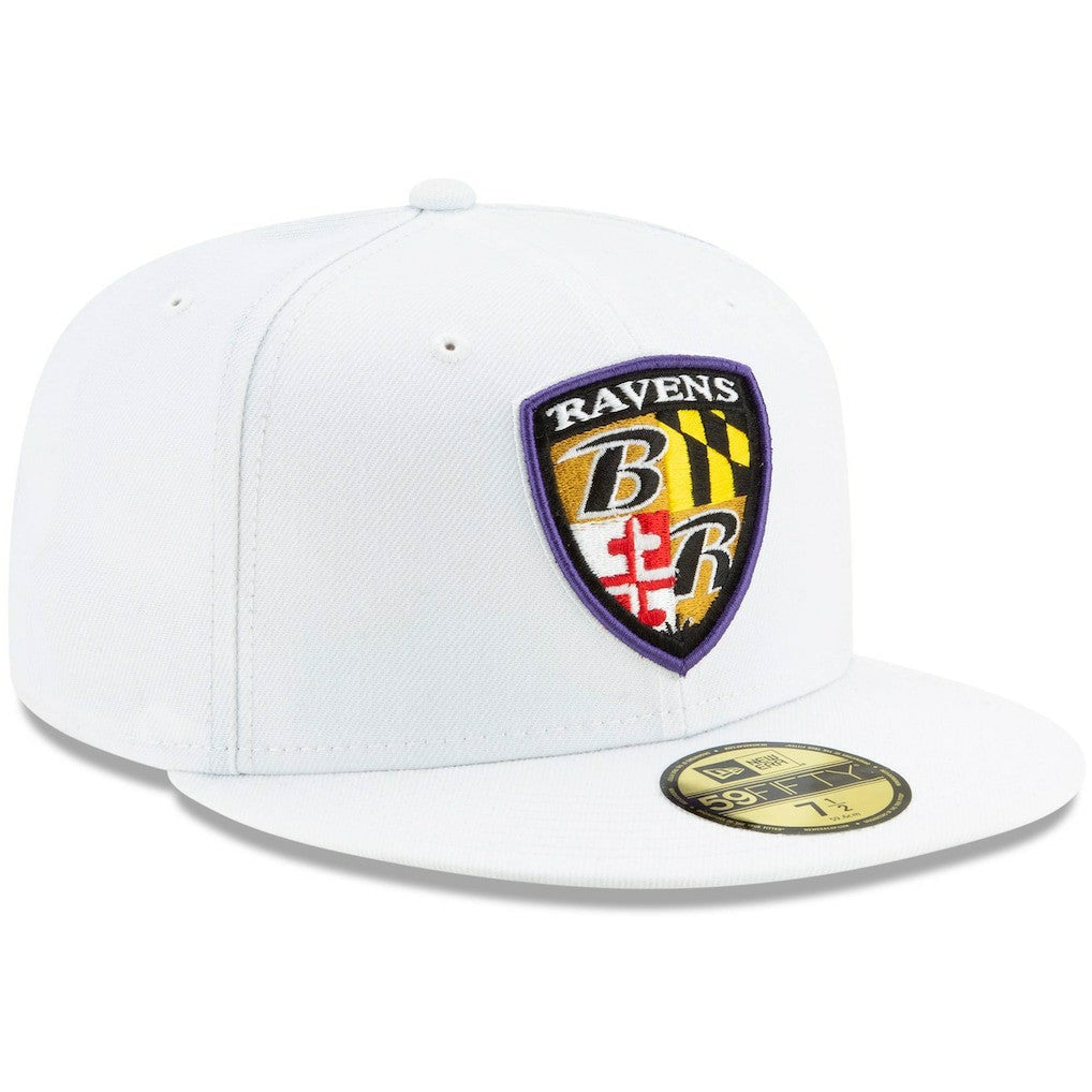Baltimore Ravens New Era Shield Omaha 59FIFTY Fitted Hat - White outlet