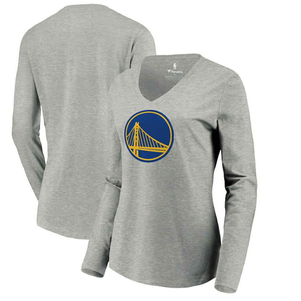 Golden State Warriors Women's Primary Logo Long Sleeve V-Neck T-Shirt sale - Heather Gray on sale