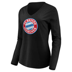 Bayern Munich Women's Logo Long Sleeve V-Neck T-Shirt - Black discount