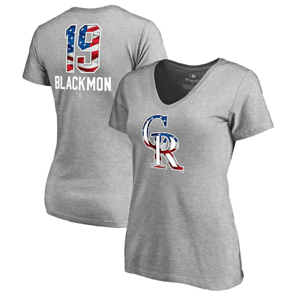 Charlie Blackmon Colorado Rockies Women's Banner Wave Name & Number V-Neck T-Shirt Heathered Gray