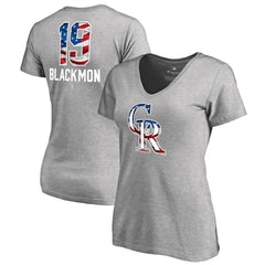 Charlie Blackmon Colorado Rockies Women's Banner Wave Name & Number V-Neck T-Shirt Heathered Gray