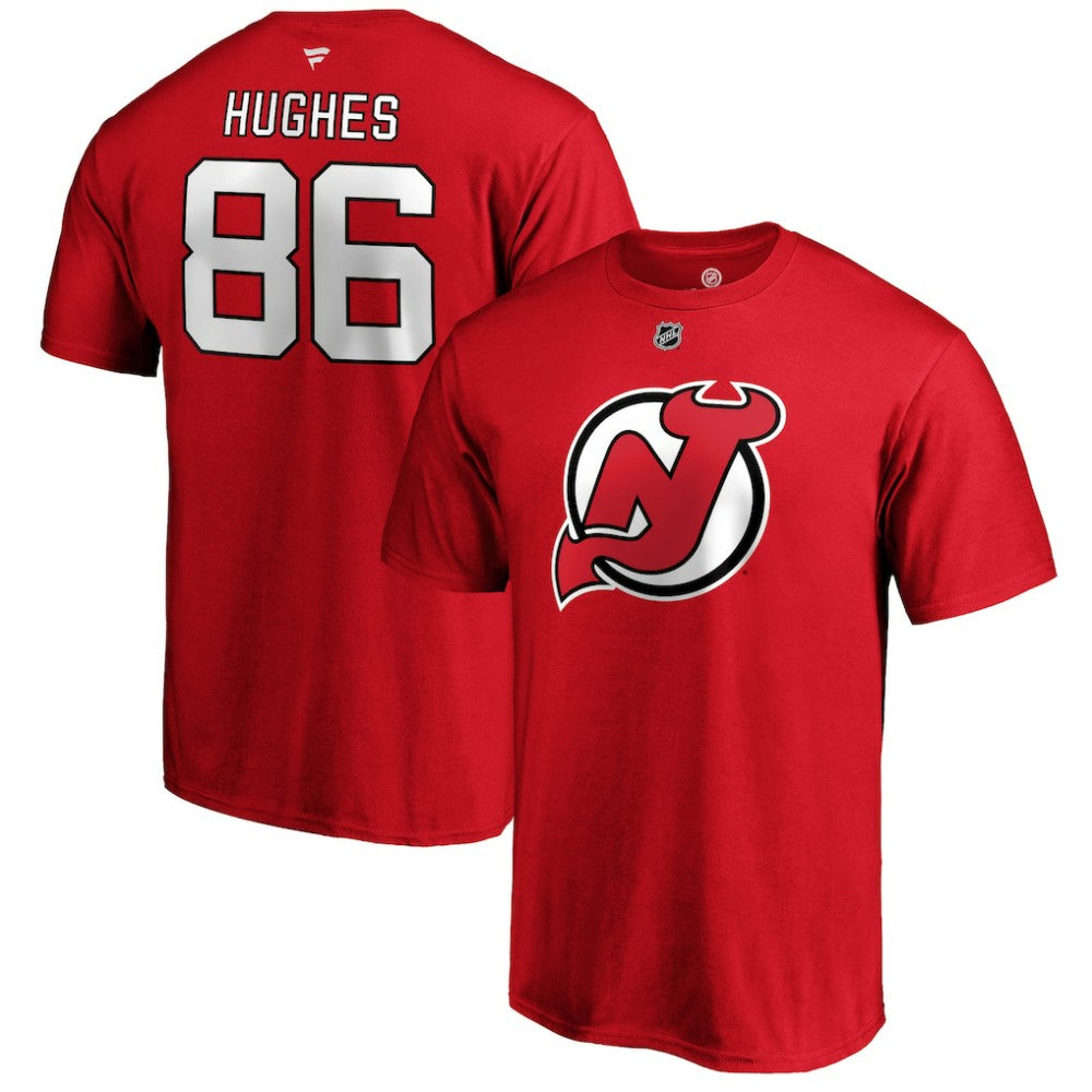 Jack Hughes New Jersey Devils Fanatics Authentic Stack Player Name & Number T-Shirt - Red T-shirts