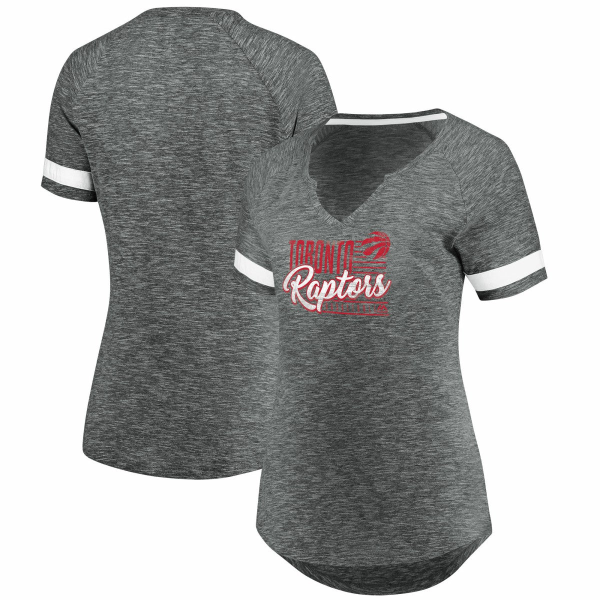 Toronto Raptors Women's Showtime Winning With Pride Notch Neck T-Shirt - Gray/White outlet