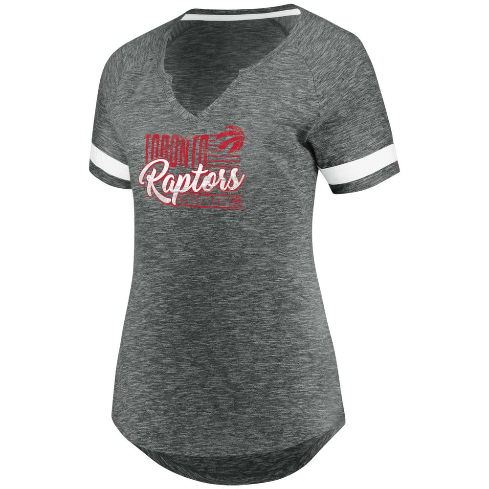 Toronto Raptors Women's Showtime Winning With Pride Notch Neck T-Shirt - Gray/White outlet