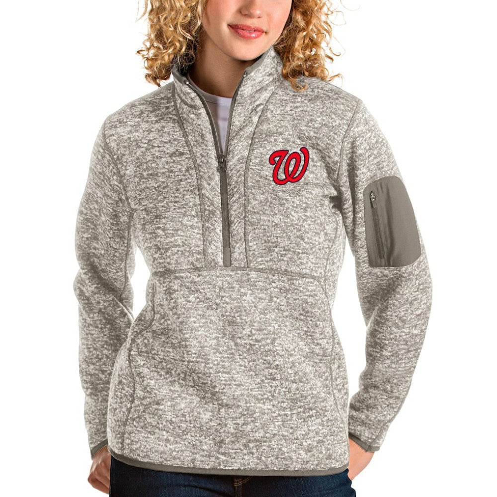 Washington Nationals Antigua Women's Fortune Quarter-Zip Pullover Jacket Oatmeal