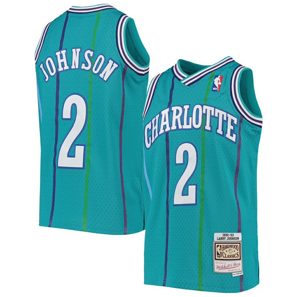 Larry Johnson Charlotte Hornets Youth 1992/93 Hardwood Classics Swingman Jersey - Teal for sale
