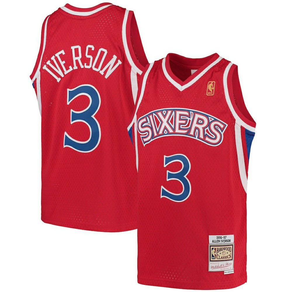 Allen Iverson Philadelphia 76ers Youth 1996/97 Hardwood Classics Swingman Throwback Jersey - Red for sale