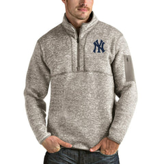 New York Yankees Antigua Fortune Quarter-Zip Pullover Jacket Oatmeal