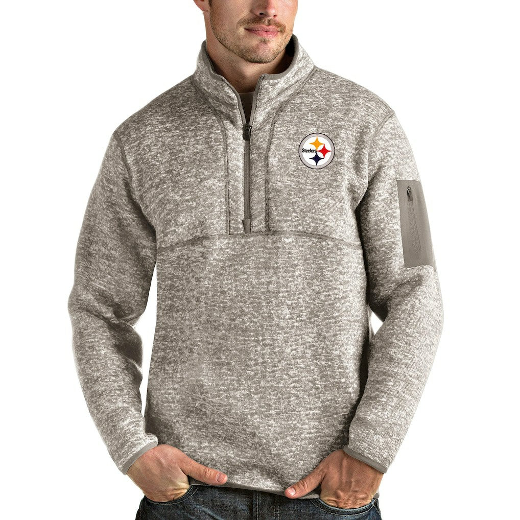 Pittsburgh Steelers Antigua Fortune Quarter-Zip Pullover Jacket - Oatmeal on sale