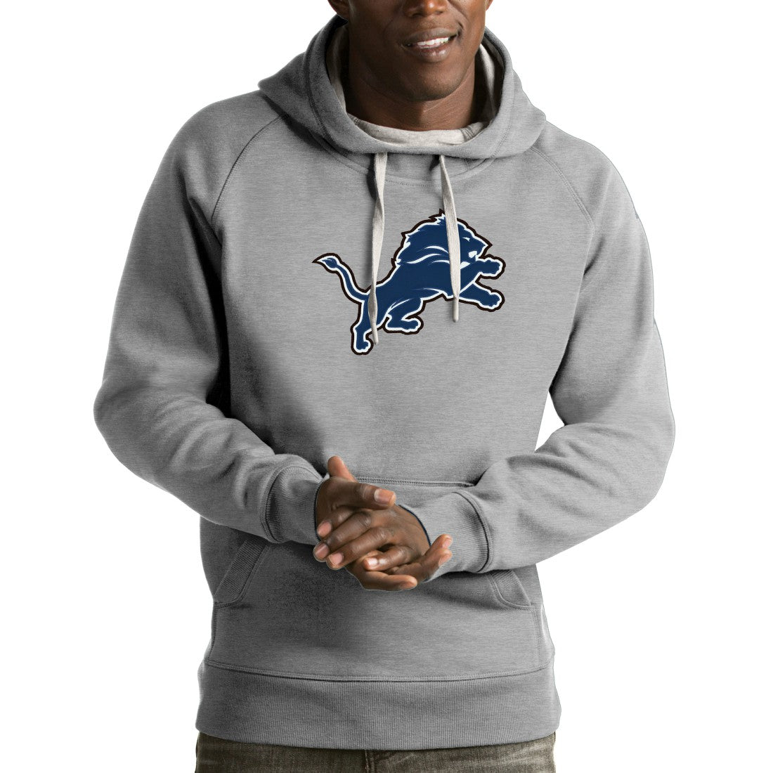 Detroit Lions Antigua Victory Pullover Hoodie - Heather Gray discount