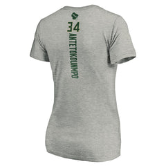 Giannis Antetokounmpo Milwaukee Bucks Women's Playmaker Name & Number V-Neck T-Shirt - Heathered Gray cheap