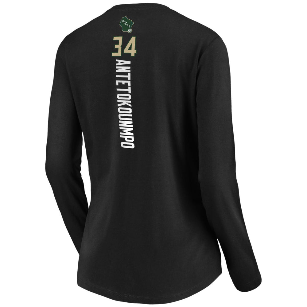 Giannis Antetokounmpo Milwaukee Bucks Women's Playmaker Name & Number Long Sleeve V-Neck T-Shirt - Black cheap