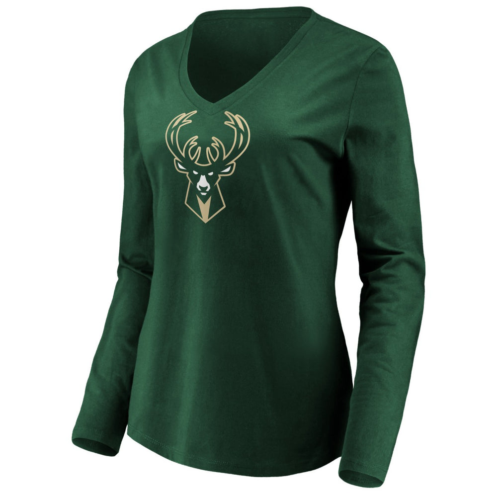 Giannis Antetokounmpo Milwaukee Bucks Women's Playmaker Name & Number Long Sleeve V-Neck T-Shirt - Green shop