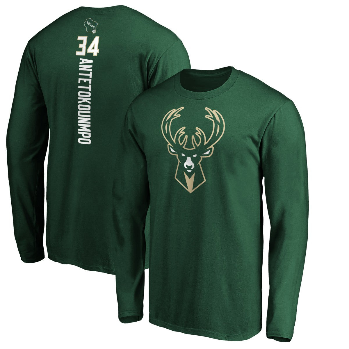 Giannis Antetokounmpo Milwaukee Bucks Playmaker Name & Number Long Sleeve T-Shirt - Hunter Green cheap