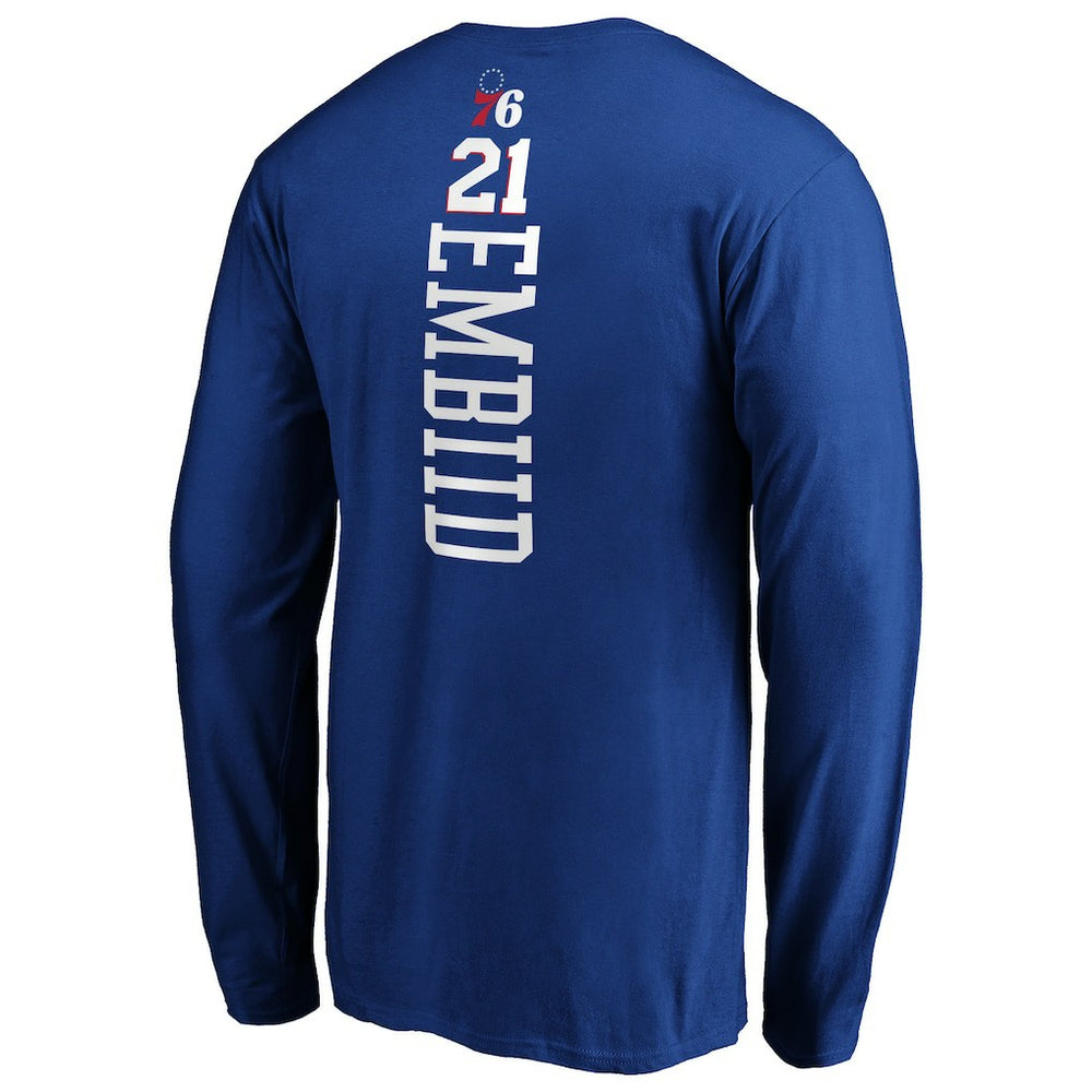Joel Embiid Philadelphia 76ers Playmaker Name & Number Long Sleeve T-Shirt - Royal outlet