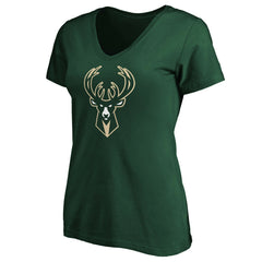 Milwaukee Bucks Women's Primary Logo Team V-Neck T-Shirt - Hunter Green online