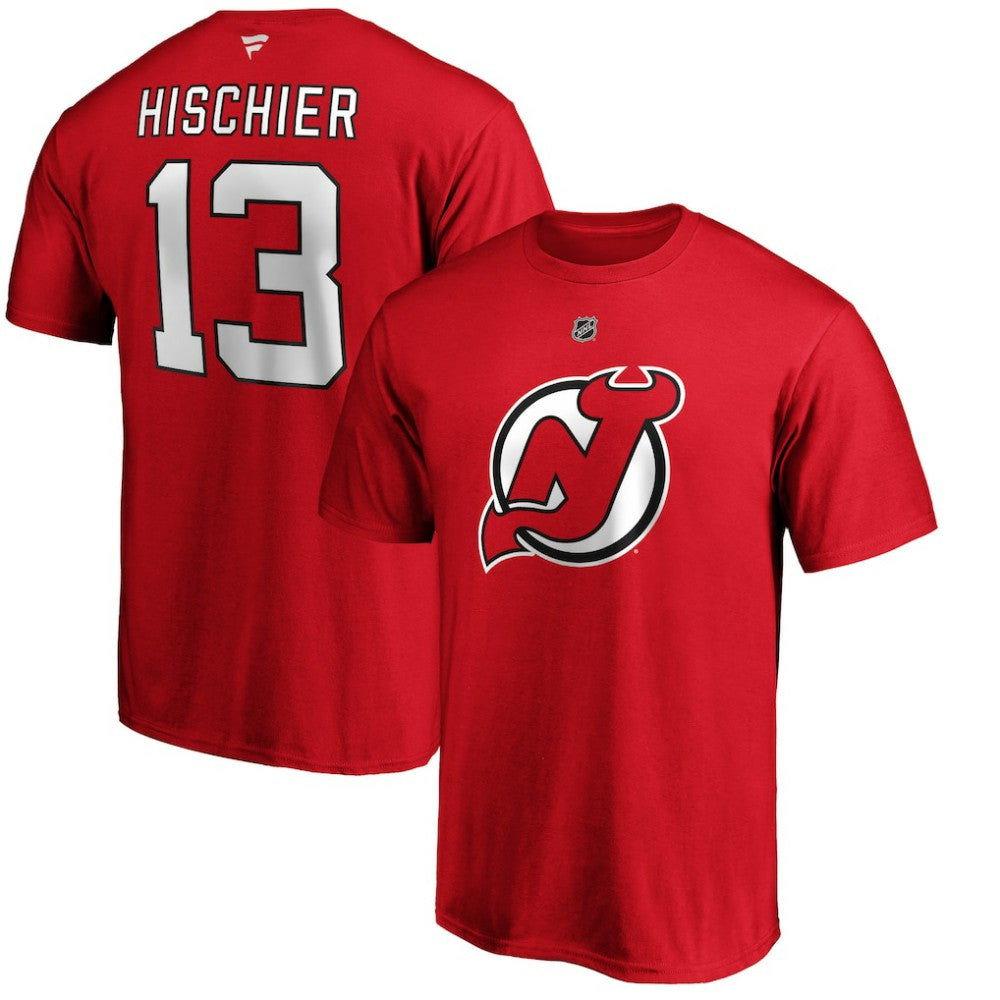 Nico Hischier New Jersey Devils Fanatics Authentic Stack Player Name & Number T-Shirt - Red T-shirts