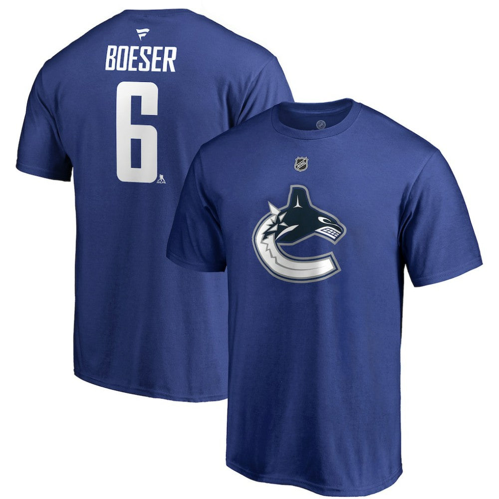 Brock Boeser Vancouver Canucks Fanatics Authentic Stack Player Name & Number T-Shirt - Blue T-shirts