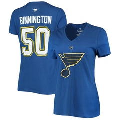 Jordan Binnington St. Louis Blues Fanatics Women's Authentic Stack Name & Number V-Neck T-Shirt - Blue T-shirts