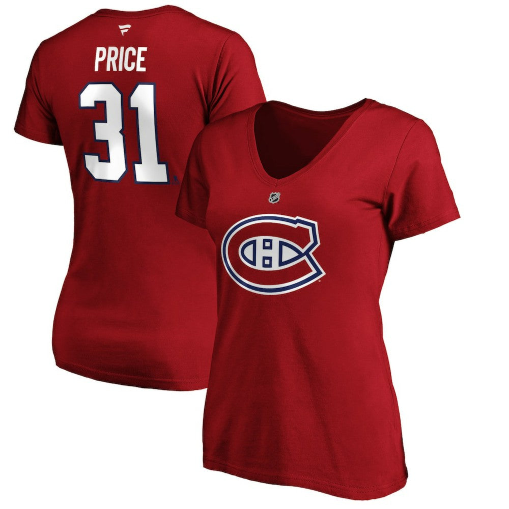 Carey Price Montreal Canadiens Fanatics Women's Authentic Stack Name & Number V-Neck T-Shirt - Red T-shirts
