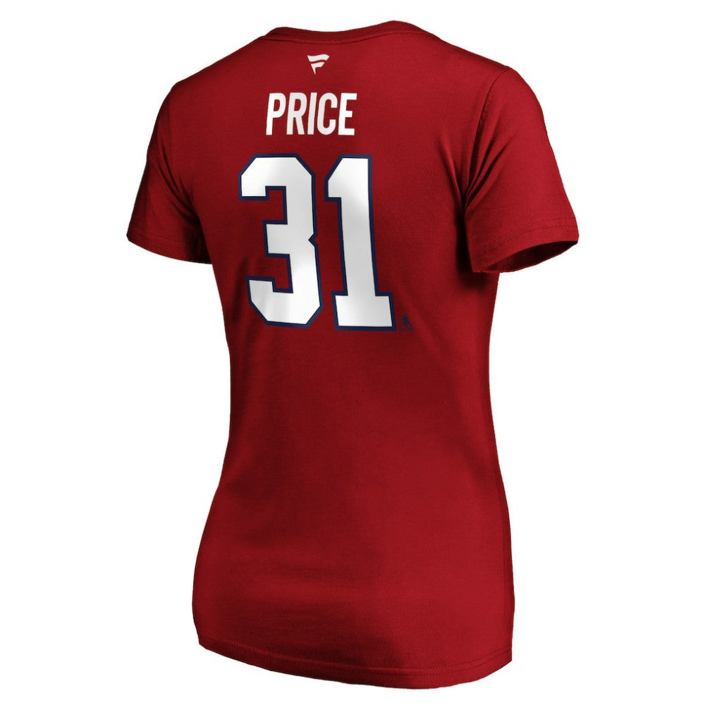 Carey Price Montreal Canadiens Fanatics Women's Authentic Stack Name & Number V-Neck T-Shirt - Red T-shirts