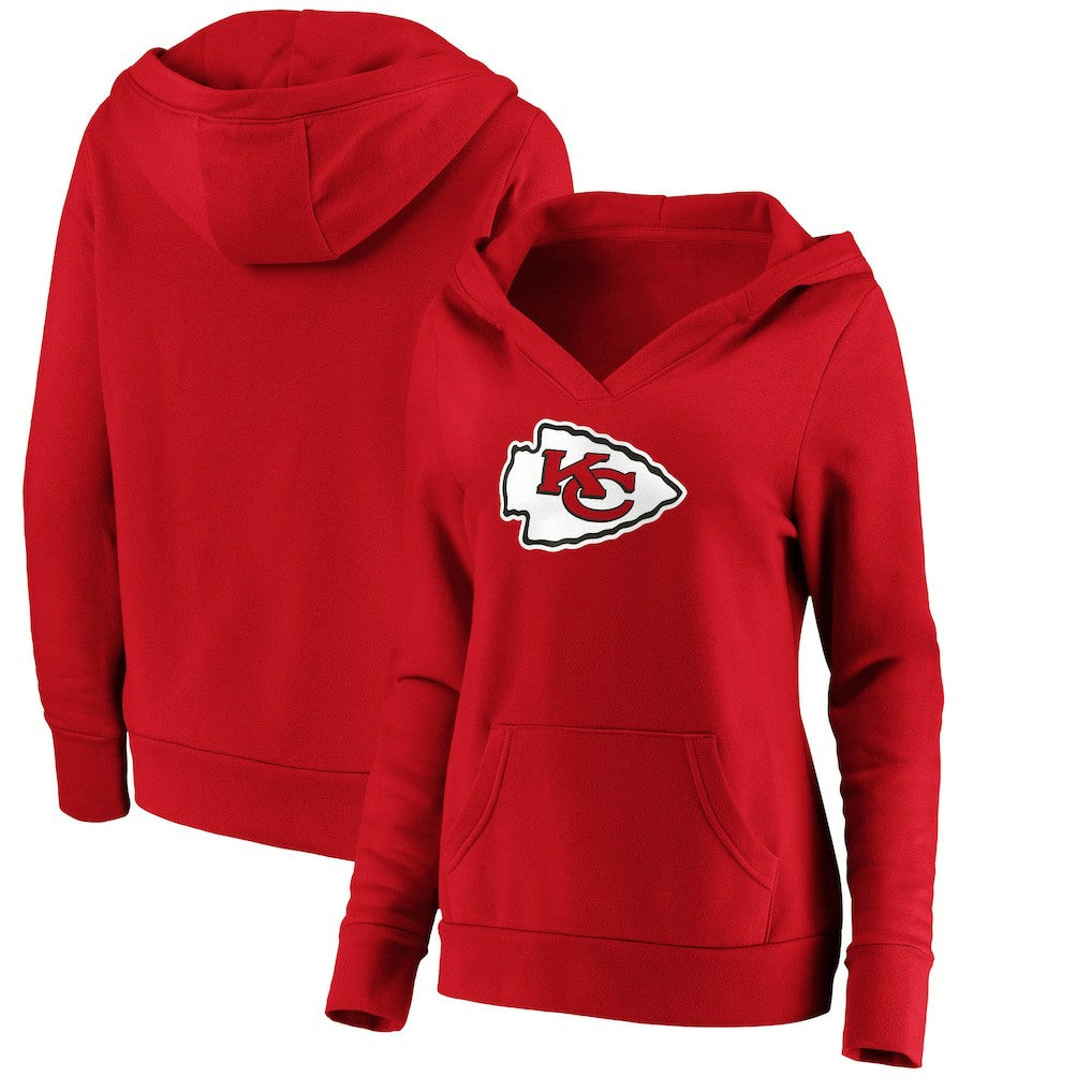Kansas City Chiefs Women's Primary Team Logo V-Neck Pullover Hoodie - Red outlet
