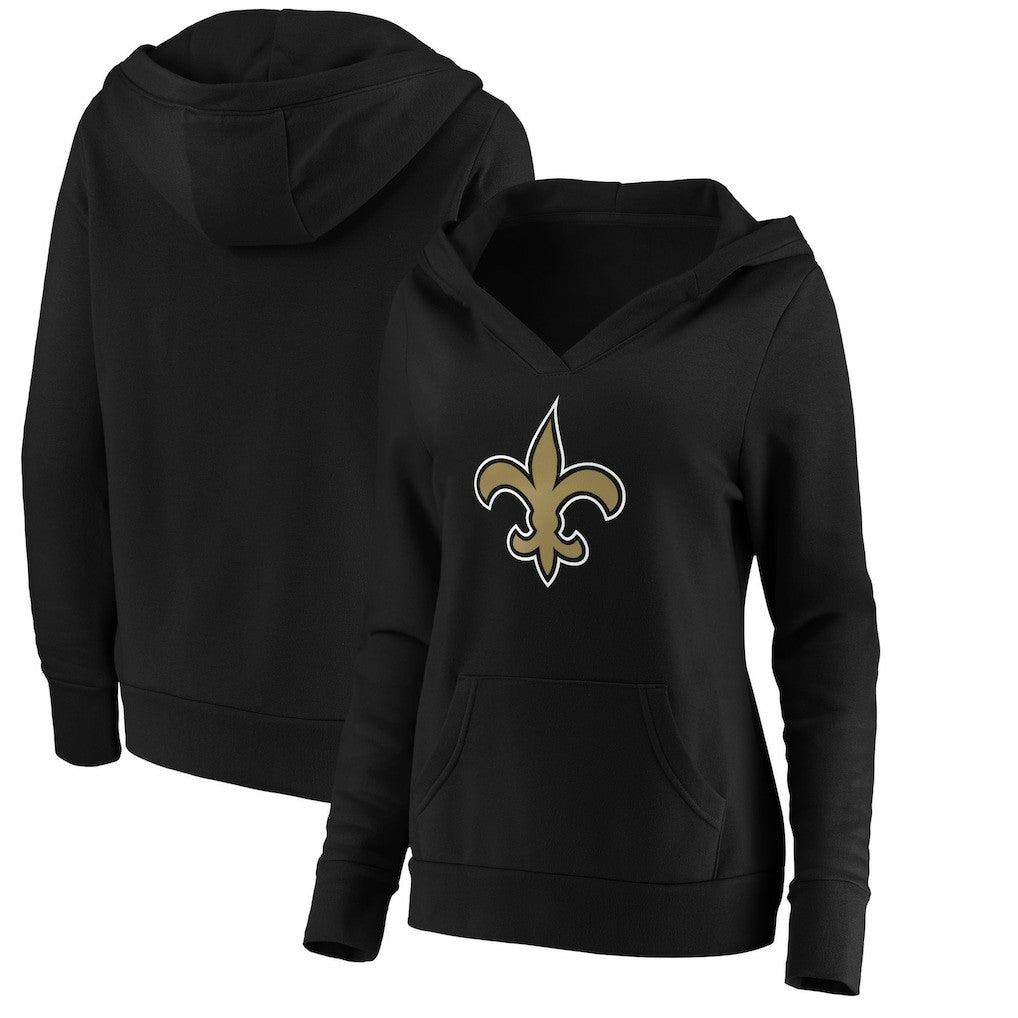 New Orleans Saints Women's Primary Team Logo V-Neck Pullover Hoodie - Black outlet