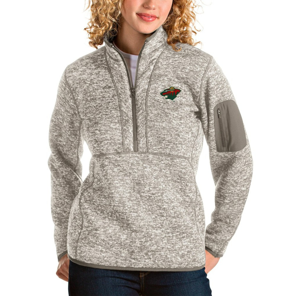 Minnesota Wild Antigua Women's Fortune Half-Zip Sweatshirt - Oatmeal Sweatshirts