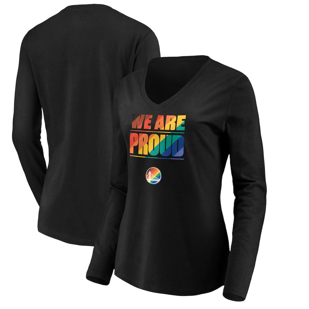 Golden State Warriors Women's We Are Proud Long Sleeve V-Neck T-Shirt sale - Black for sale