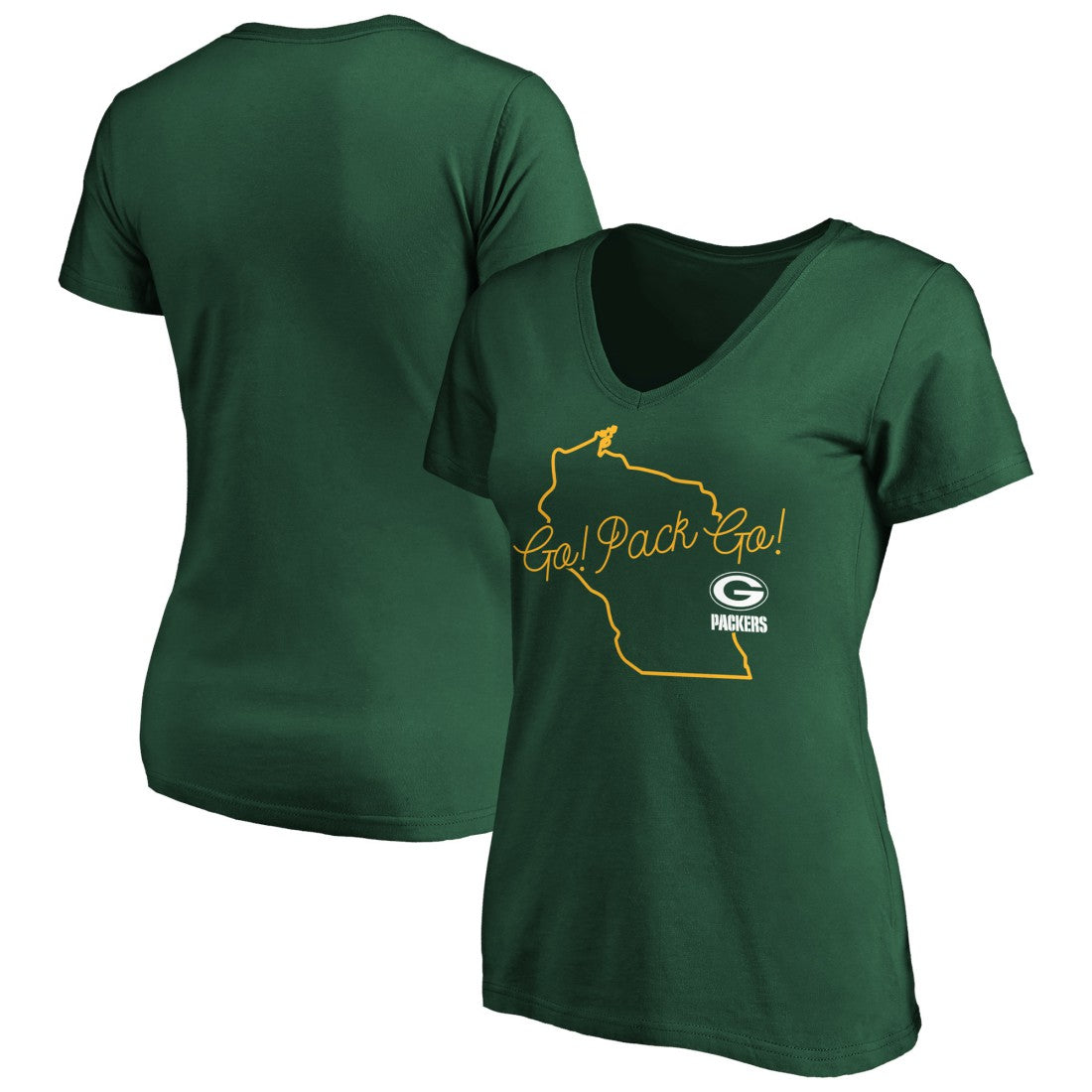 Green Bay Packers Women's Team Iconic Script State V-Neck T-Shirt - Green online