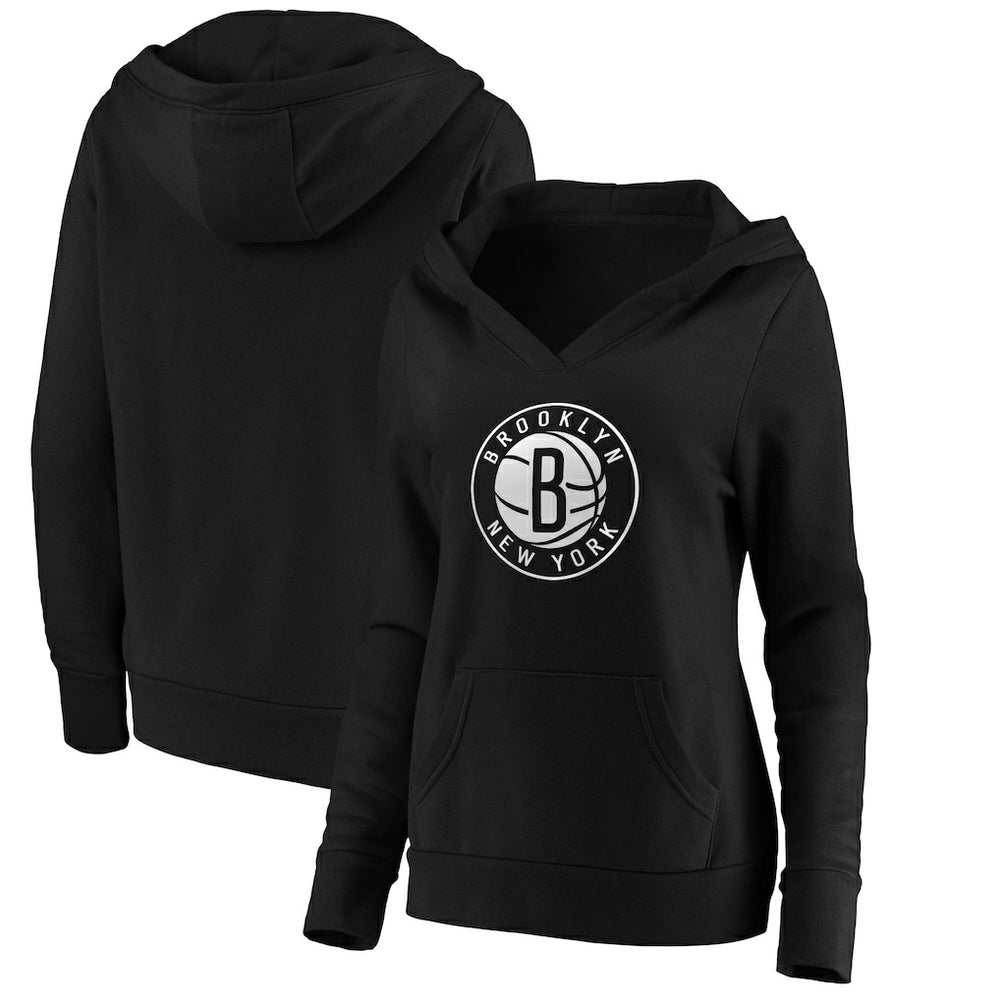 Brooklyn Nets Women's Primary Logo V-Neck Pullover Hoodie - Black sale