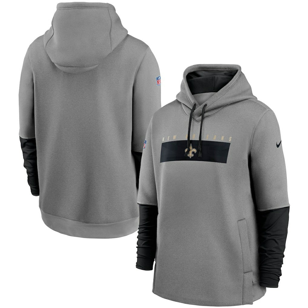 New Orleans Saints Sideline Playbook Performance Pullover Hoodie - Heathered Gray/Black discount