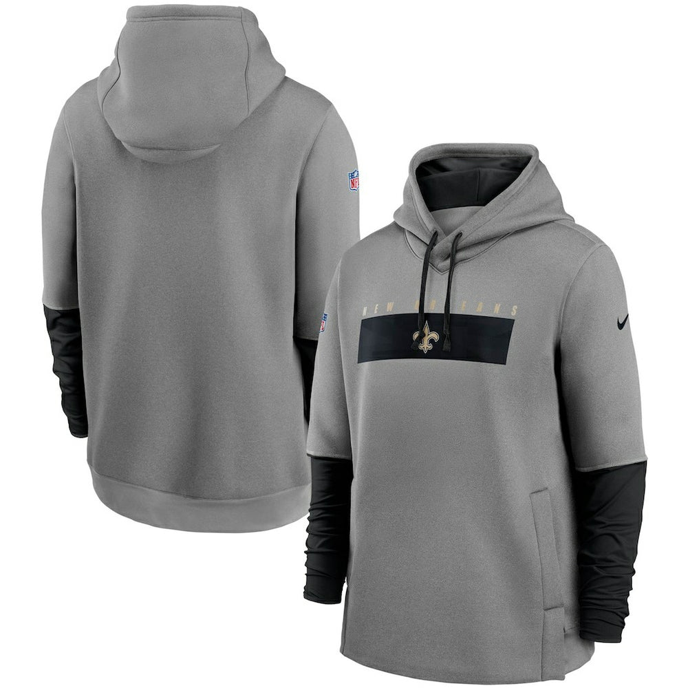 New Orleans Saints Sideline Playbook Performance Pullover Hoodie - Heathered Gray/Black discount