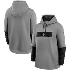 New Orleans Saints Sideline Playbook Performance Pullover Hoodie - Heathered Gray/Black discount