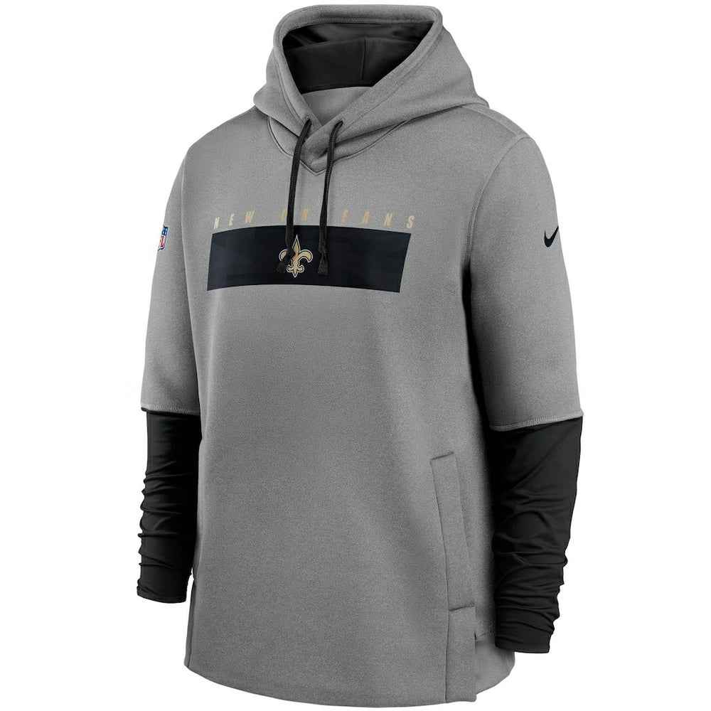 New Orleans Saints Sideline Playbook Performance Pullover Hoodie - Heathered Gray/Black discount