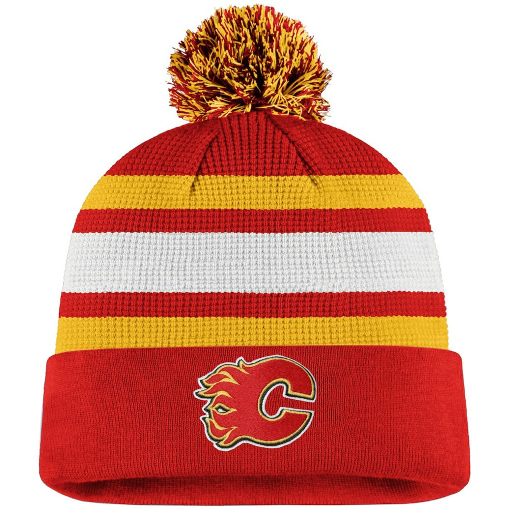Calgary Flames Fanatics Authentic Pro Cuffed Pom Knit Hat - Red/Yellow Hats
