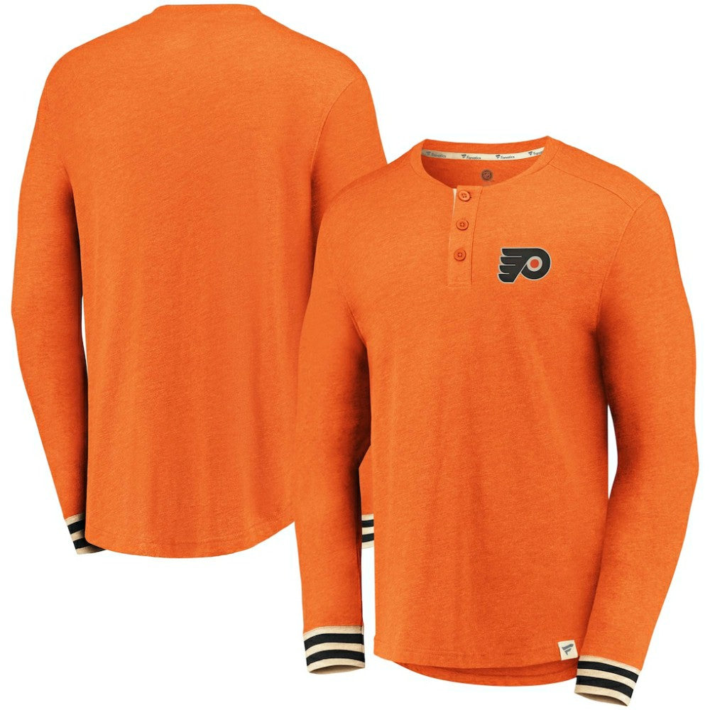 Philadelphia Flyers Fanatics True Classics Henley Long Sleeve T-Shirt - Heathered Orange T-shirts