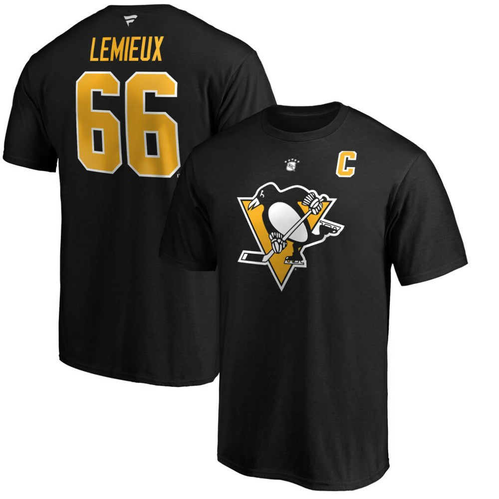 Mario Lemieux Pittsburgh Penguins Fanatics Authentic Stack Retired Player Name & Number T-Shirt - Black T-shirts