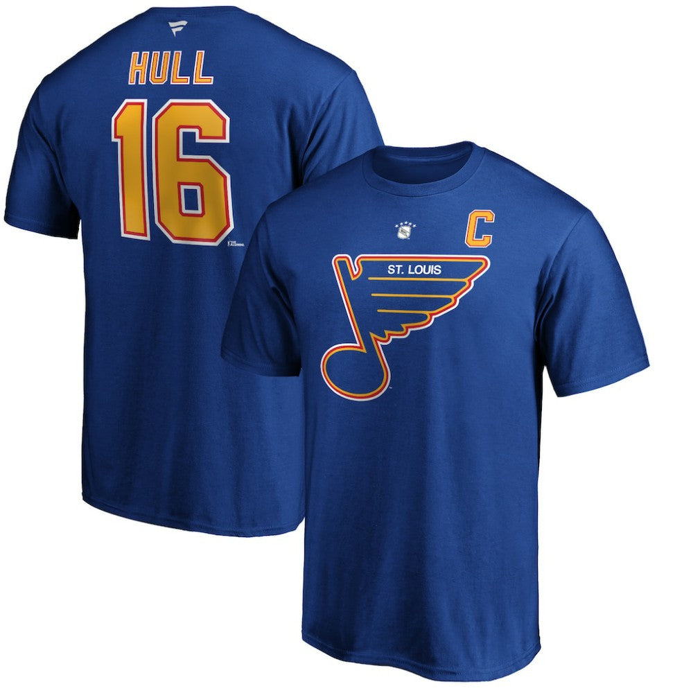 Brett Hull St. Louis Blues Fanatics Authentic Stack Retired Player Name & Number T-Shirt - Blue T-shirts
